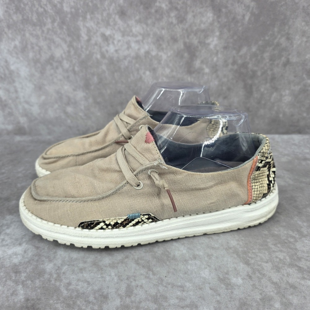 Hey Dude Wendy Size 8 Womens Snake Linen White Slip On Loafers Shoes